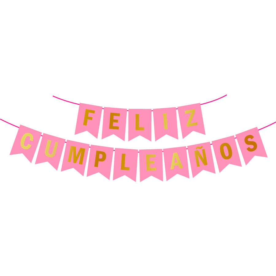 Banner Feliz Cumpleaños Rosa/Oro