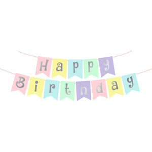 Banner Happy Birthday Pastel/Plata