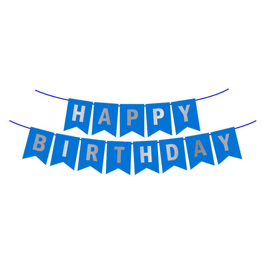 Banner Happy Birthday Azul Royal/Plata