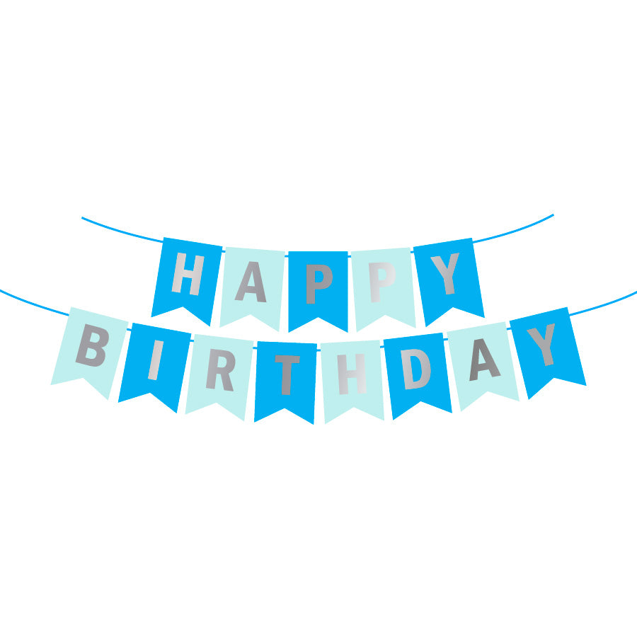 Banner Happy Birthday Azul/Plata