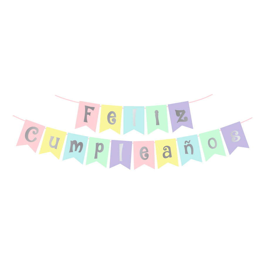 Banner Feliz Cumpleaños Pastel/Plata