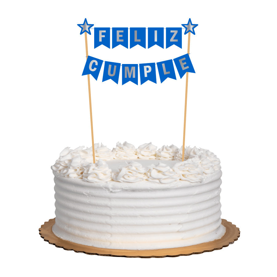 Cake Banner Feliz Cumple Azul Royal/Plata