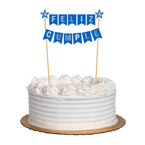 Cake Banner Feliz Cumple Azul Royal/Plata