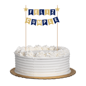 Cake Banner Feliz Cumple Azul/Oro