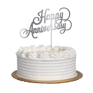 Cake Topper Happy Anniversary Plata